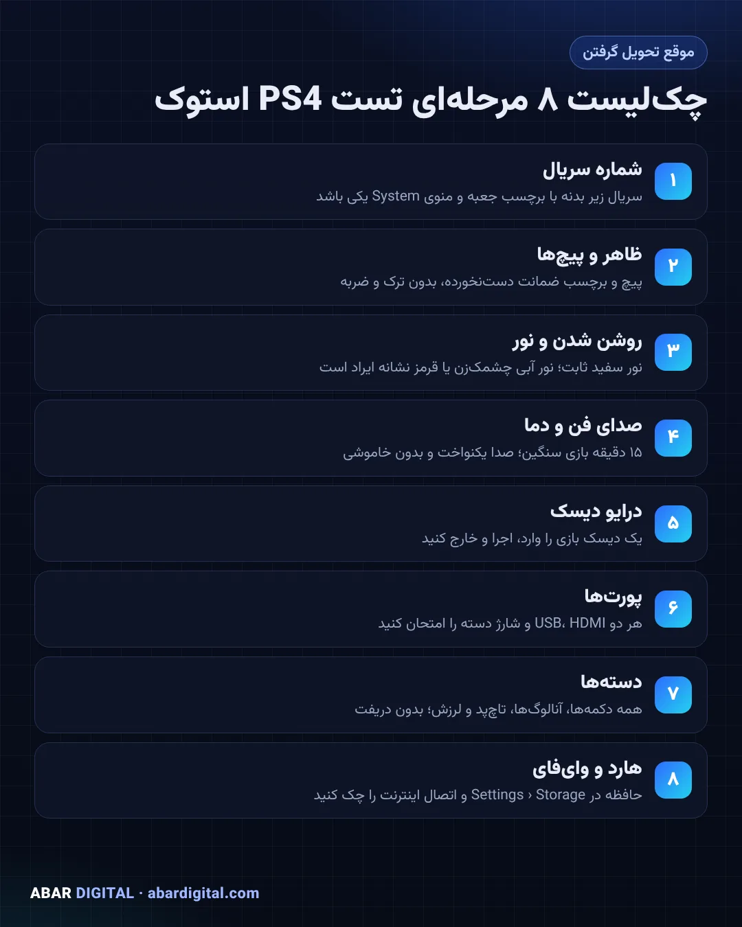 چک لیست تست پلی استیشن 4 استوک هنگام خرید